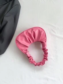 Mini Solid Pink Cloud-Shaped Handbag With Wrinkles For Teen Girls - Watermelon Pink - View 5