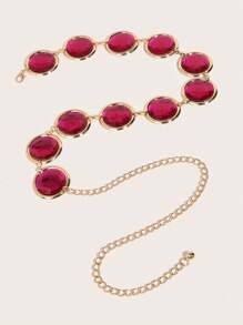 1pc Pink Round Rhinestone Waist Chain For Women, Match With Long Skirt - Pink - View 3
