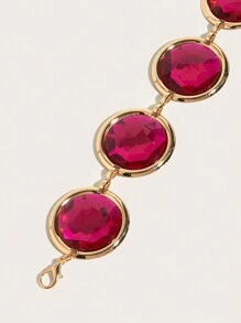 1pc Pink Round Rhinestone Waist Chain For Women, Match With Long Skirt - Pink - View 2