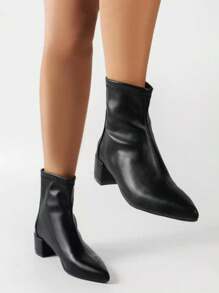 Hàng mới đến Đúng mốt Pointed Toe Dày Gót chân Của phụ nữ Giày ống Thon gọn Giày ống Ngắn - màu đen - Xem 5