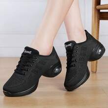 Của phụ nữ Đúng mốt , Thoải mái , Linh hoạt Dệt kim Giày khiêu vũ Đối với Thể thao Và Thời gian rảnh rỗi - màu đen - Xem 1