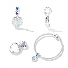 WOSTU 1pc 925 Sterling Silver Heart Shape Wave Letter 'd' Pendant For Summer - Silver - View 2