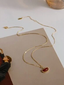 1入組時尚紅色的豆豆造型吊墜S925項鍊,完美適用於女性的每天穿戴