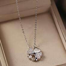 Cỏ bốn lá Dây chuyền Đối với phụ nữ Gấp lại Từ tính Vật rủ xuống Cỏ ba lá May mắn Dây chuyền Cổ điển Thanh lịch Tim Dây chuyền Qủa tặng Đối với phụ nữ Hai cách Của Mặc - Bạc - Xem 2