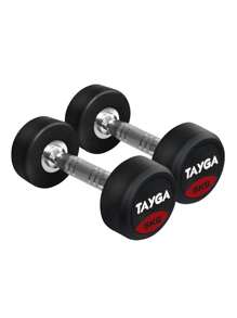 Par mancuernas redondas de 5 kg c/u, acero cubierta de rubber, uso rudo y hogar TAYGA - Negro - Ver 1