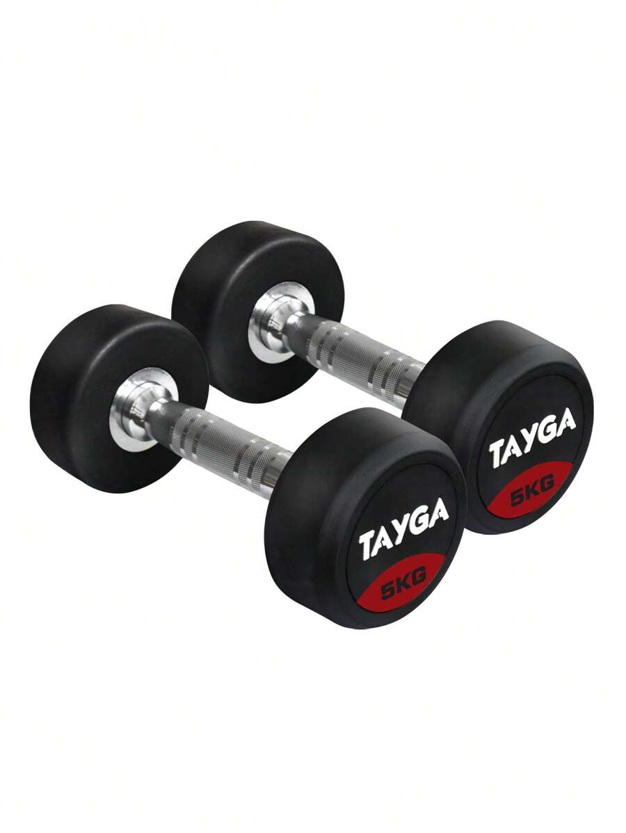 Par mancuernas redondas de 5 kg c/u, acero cubierta de rubber, uso rudo y hogar TAYGA - Negro - Ver 1