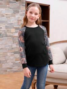 Áo chui đầu chắp vá dài tay vừa vặn dành cho nữ sinh của GORLYA Tween, thích hợp để mua sắm ngoài trời, đi dạo, đi học, mùa tựu trường, ăn tối, tụ tập, tiệc tùng - Xám - Xem 3