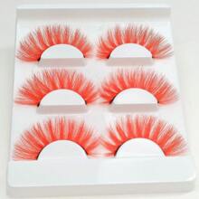 3對明亮的紅色3d條紋假睫毛貓眼蓬鬆帶色假睫毛,適用於派對cosplay萬聖節 - 紅色 - 查看 5