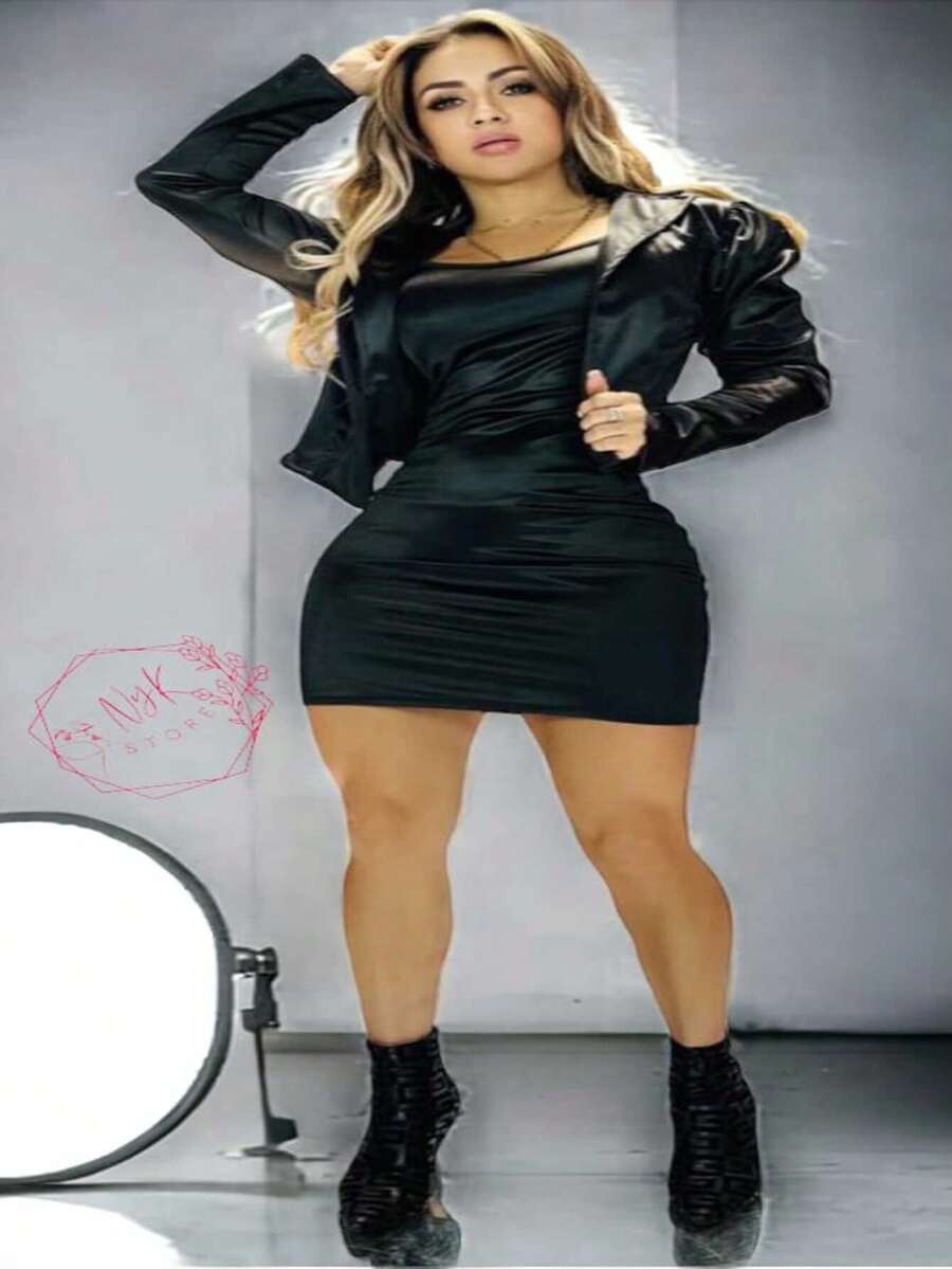 CONJUNTO DE VESTIDO CON TORERA, SEXY VESTIDO PARA DAMA.. - Negro - Ver 1