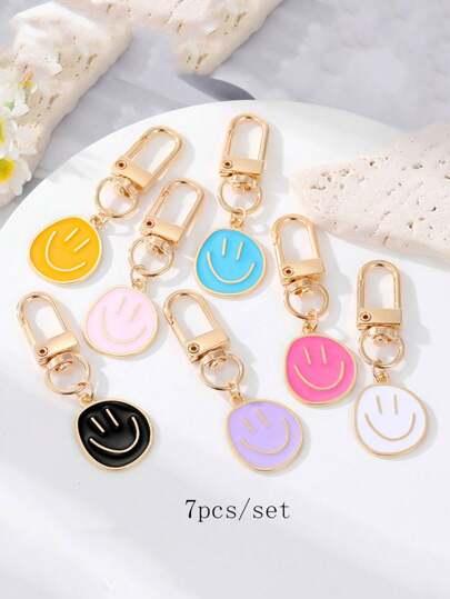 キーホルダー 7個セット スマイリー顔 エモティコン プラッシュ