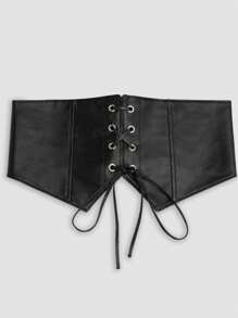 1入女式哥德風格腰帶扣式pu皮革束腰帶,適合日常穿著 - 黑色 - 查看 5