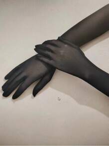 1 Pair Sheer Mesh Formal Gloves, Sexy & Fashionable For Weddings And Parties Halloweenwedding - Black - View 2