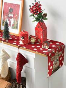 1 件可愛卡通馴鹿桌旗圓點紅色聖誕餐桌裝飾季節性冬季聖誕節廚房餐桌裝飾室內戶外家庭聚會裝飾 - 紅色 - 查看 5