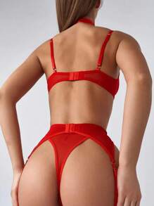 Conjunto De Lencería De Malla Transparente Sexy - Rojo - Ver 6