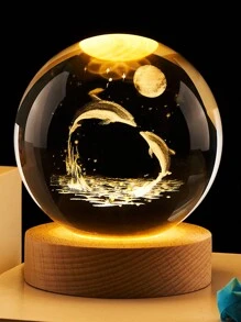 3d浮雕海豚水晶球飾品 - 無色 - 查看 2
