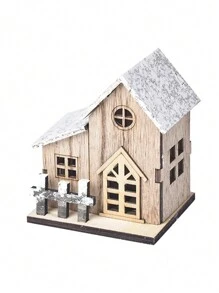 1pc Led Lighted Wooden House Decorative Ornament - B - View 7