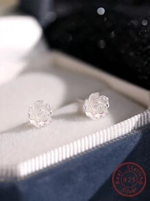 時尚1對925純銀高級彩色白玫瑰耳環甜美優雅風格設計，適用於珠寶禮物