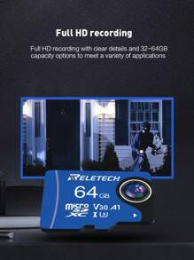 Reletech 1pc U3 A1 Memory Card Micro SD Card TF Card For Driving Recorder/Phone/Tablet/Camera/Monitor/Drone,32GB 64GB 128GB 256GB 512GB - Blue - View 4