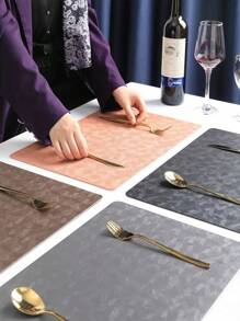 1個浮雕紋理pu材質隔熱,防滑和防油餐墊 - 咖啡棕 - 查看 3