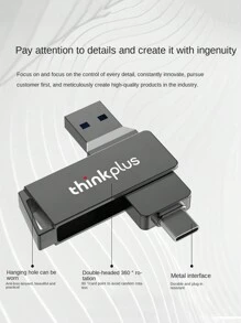 Lenovo Thinkplus MU251 32GB/64GB/128GB/256GB/512GB USB3.0+Type-C Disco U metálico giratório de dupla porta, Transmissão de alta velocidade U Disk