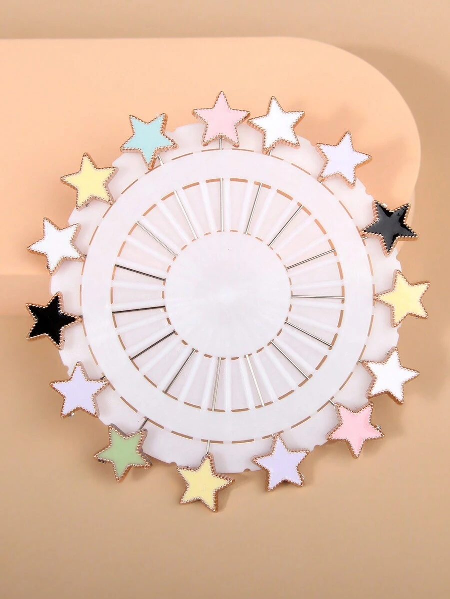 1pack/20pcs Five-Pointed Star Resin Brooch Pin, Scarf Buckle, Ideal For Daily Use, Color Shipped Random - Multicolor - View 1
