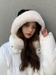 女士冬季兔毛针织帽韩版ins风适合圆脸保暖加厚保暖内衬耳套帽子可爱