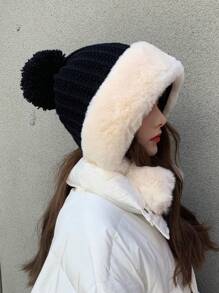 女士冬季兔毛针织帽韩版ins风适合圆脸保暖加厚保暖内衬耳套帽子可爱