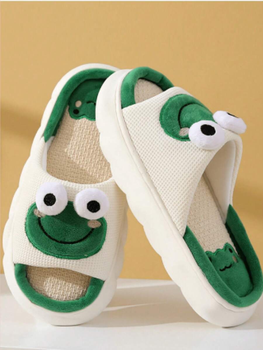 Zapatillas  pantuflas de mujeres de punta abierta suela gruesa con diseño para casa - Verde - Ver 1