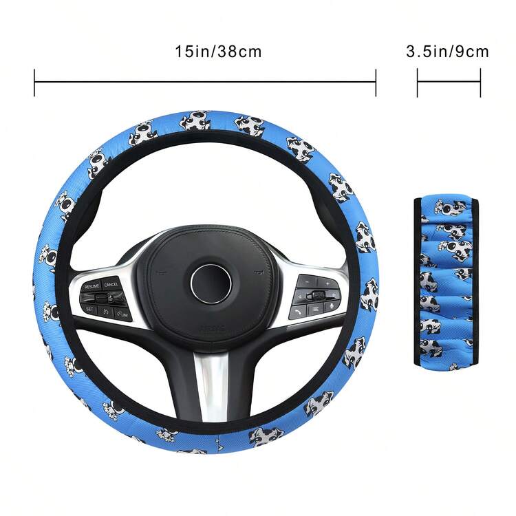 Cubierta Antideslizante Con Forma De Perro De Moda Para Volante De Coche, 14,5-15 Pulgadas, Tejido De Punto, Se Adapta A La Mayoría De Los Coches - Azul - Ver 5