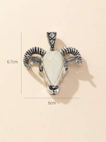 Ming Qi Hui 1入組古董銀鍍羊頭形狀鮑魚殼吊墜,適用於項鍊製作 - 彩色 - 查看 3