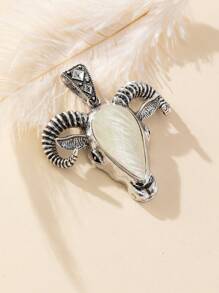 Ming Qi Hui 1入組古董銀鍍羊頭形狀鮑魚殼吊墜,適用於項鍊製作 - 彩色 - 查看 2