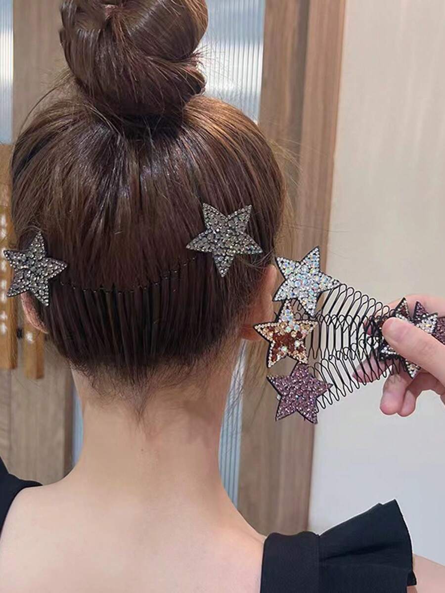 4pcs Rhinestone Star Design Hair Clip For Women To Fix Baby Hair And Create Stylish Hairstyles - Multicolor - View 1