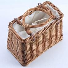 1 Miếng Dệt Giỏ lưu trữ Với Lót Và Dây rút Xử lý , Hình vuông , Dệt tay Túi đan lát Đối với phụ nữ , Qủa tặng - màu liễu gai - Xem 4