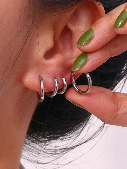 3 pares de aretes de círculo de acero inoxidable de moda y lujo, adecuados para uso diario y regalo de citas para hombres y mujeres