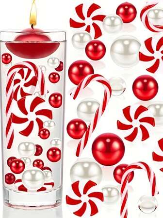 1 套/6054 件圣诞花瓶填充物、透明水凝胶珠、花瓶装饰珍珠和漂浮蜡烛、节日装饰、圣诞节