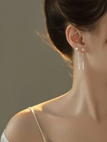 999純銀長款線流蘇耳環適合女士,2023新款高端時尚耳朵首飾類