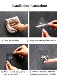 10入組浴室掛鉤,強力黏貼壁掛無需鑽孔,透明重型掛架可拆卸裝置 - 無色 - 查看 7