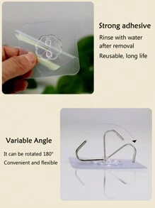 10入組浴室掛鉤,強力黏貼壁掛無需鑽孔,透明重型掛架可拆卸裝置 - 無色 - 查看 4