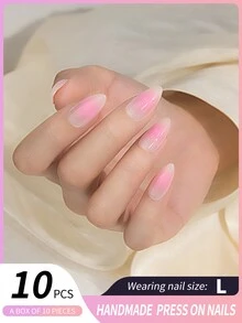 prettysecrets 10入組長杏仁形手工假指甲,包含1個指甲鉋和1個膠水 - 彩色 - 查看 1