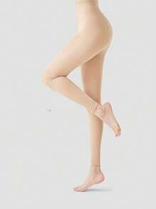 1對杏色薄保暖單面開襠九分襪，適用於秋冬季 - 杏色 - 查看 2