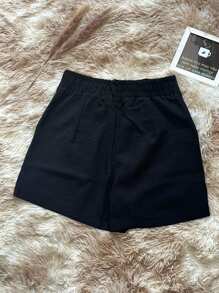 Short  Feiminino linho cintura alta casual todos combinam simples ziper com Bolso  e Botão