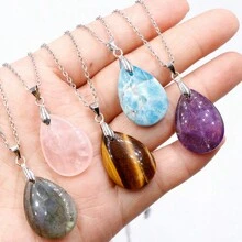 1pc Casual And Fashionable Approx. 13*25mm Natural Stone Teardrop Pendant, 45cm Chain Length, Multiple Options Available, Suitable For Both Men And Women - approx 13*25mm drop - View 11
