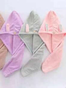 1入組珊瑚絨柔軟吸水可愛卡通兔耳頭綁毛巾適用於成年人、學生、女孩 - 速乾、不掉毛、適用於擦頭、洗頭、沐浴 - 綠色 - 查看 4