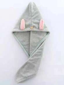 1入組珊瑚絨柔軟吸水可愛卡通兔耳頭綁毛巾適用於成年人、學生、女孩 - 速乾、不掉毛、適用於擦頭、洗頭、沐浴 - 綠色 - 查看 2