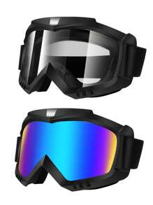 2入組越野,摩托車,,騎行,滑雪鏡,防風,賽車頭盔,合適的適用於成年人(顏色+透明) - 彩色 - 查看 1