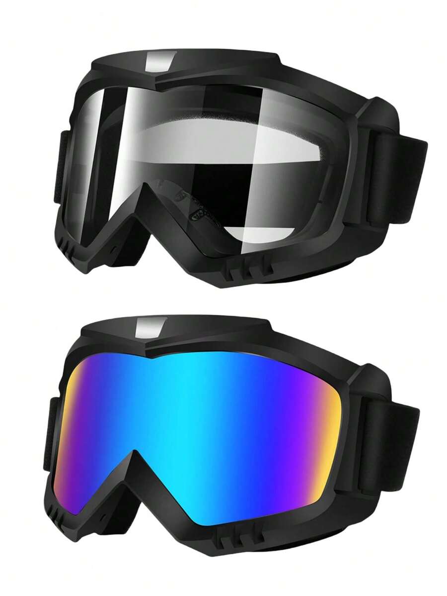2入組越野,摩托車,,騎行,滑雪鏡,防風,賽車頭盔,合適的適用於成年人(顏色+透明) - 彩色 - 查看 1