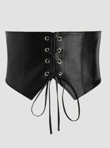 1入女式哥德風格腰帶扣式pu皮革束腰帶,適合日常穿著 - 黑色 - 查看 3