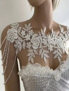 Accesorio de vestido de novia hecho a mano con cuentas, cadena para hombros de novia, estilo europeo y americano - Blanco - Ver 3