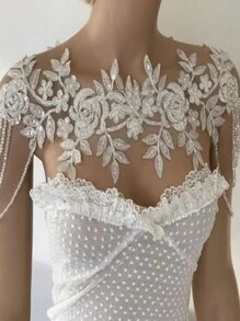 Accesorio de vestido de novia hecho a mano con cuentas, cadena para hombros de novia, estilo europeo y americano - Blanco - Ver 1
