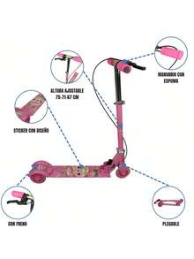 Patin Del Diablo Scooter Three Wheels With Light And Hand Brake - Pink - View 2